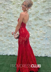 Josephine |Long Red Prom Dresses Shops With Sweetheart Appliques Mermaid Sleeveless Lace - Price #price_variant_lowest# - Red - PromDressClub